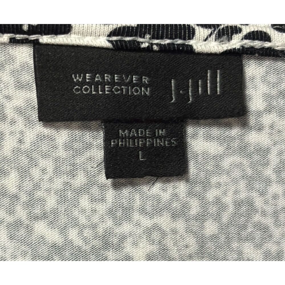 J Jill Top Wearever Size Large Black Floral Tie Back Long Sleeve Stretch Boxy - Picture 8 of 12